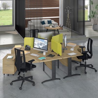 3253310149823-Bureau symétrique 120° IDRA - L185 cm - Pieds aluminium - plateau imitation Hêtre--1