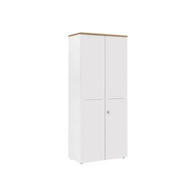 2012349335949-Armoire hautes YES ! - L80 x H187 x P42 - 2 portes - Façade blanche - Dessus merisier-Angle gauche-0