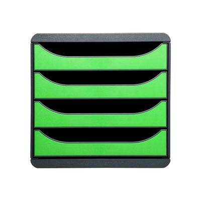 9002493421530-Exacompta BigBox - Module de classement 4 tiroirs - gris/vert pomme-Avant-0
