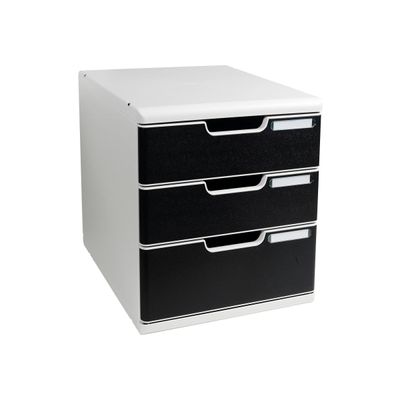 9002493421882-Exacompta Modulo - Module de classement 3 tiroirs - gris lumière/noir-Angle gauche-0