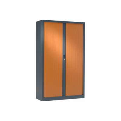 3219095800212-Armoire haute monobloc à rideaux GENERIC - 198 x 120 x 43 cm - anthracite/imitation merisi-Angle gauche-0