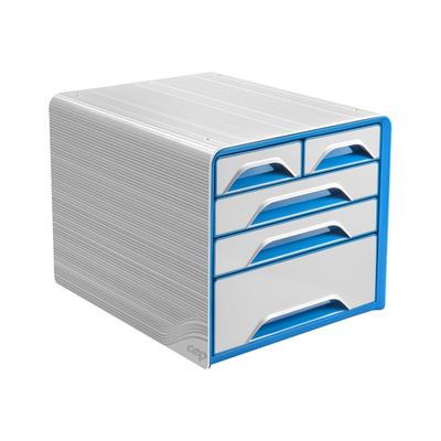 3462159011172-CEP Smoove - Module de classement 5 tiroirs - blanc/bleu-Angle gauche-0