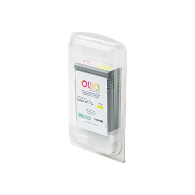 3112539350727-Cartouche compatible Canon PFI-102 - jaune - Owa B45515OW -Angle droit-0