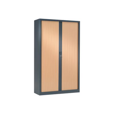 3219095800205-Armoire haute monobloc à rideaux GENERIC - 198 x 120 x 43 cm - anthracite/imitation hêtre-Angle gauche-0