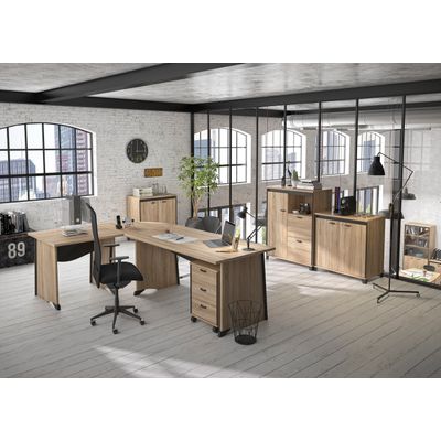 3483600874368-Rangement bas MAMBO - L80 x H112 x P46 - 1 porte / 2 tiroirs - Chêne Sonoma/noir--1