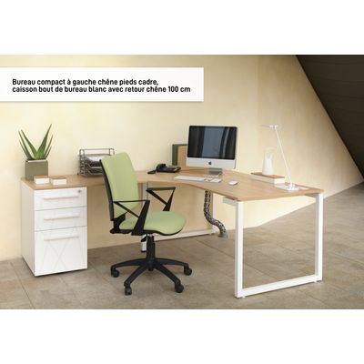 3483600495419-Bureau compact à gauche SUNDAY - 160 cm - Pieds cadre - Chêne--1