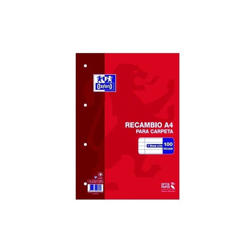 8412771059088-Oxford Classic - Recharge pour bloc-notes - A4 - A4 - 100 feuilles / 200 pages - blanc - régl