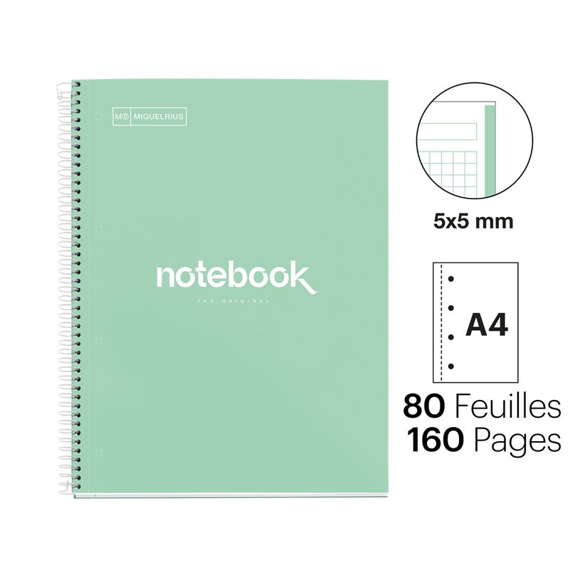 8422593460504-Notebook Emotions, couverture rigide, A4, quadrillage 5x5 mm, 80 feuilles de 1 couleur,Miquelrius, Ment--1