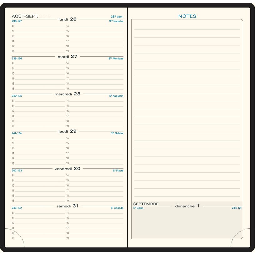 3660942069137-Agenda de poche Tailor Espace 17 - 1 semaine par page + 1 page de notes - 9 x 17,5 cm - disponible dans dif-P_400000737_4-3