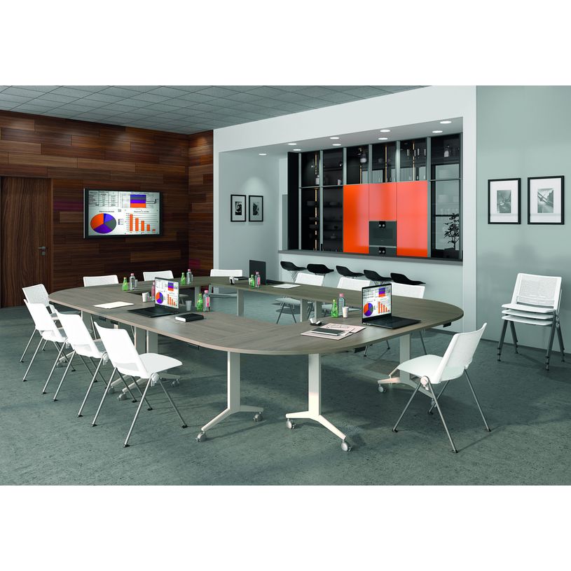 3253310160316-Table de réunion abattantes - L160 x P80 cm - pied blanc - plateau imitation hêtre-P_400001672_5-1