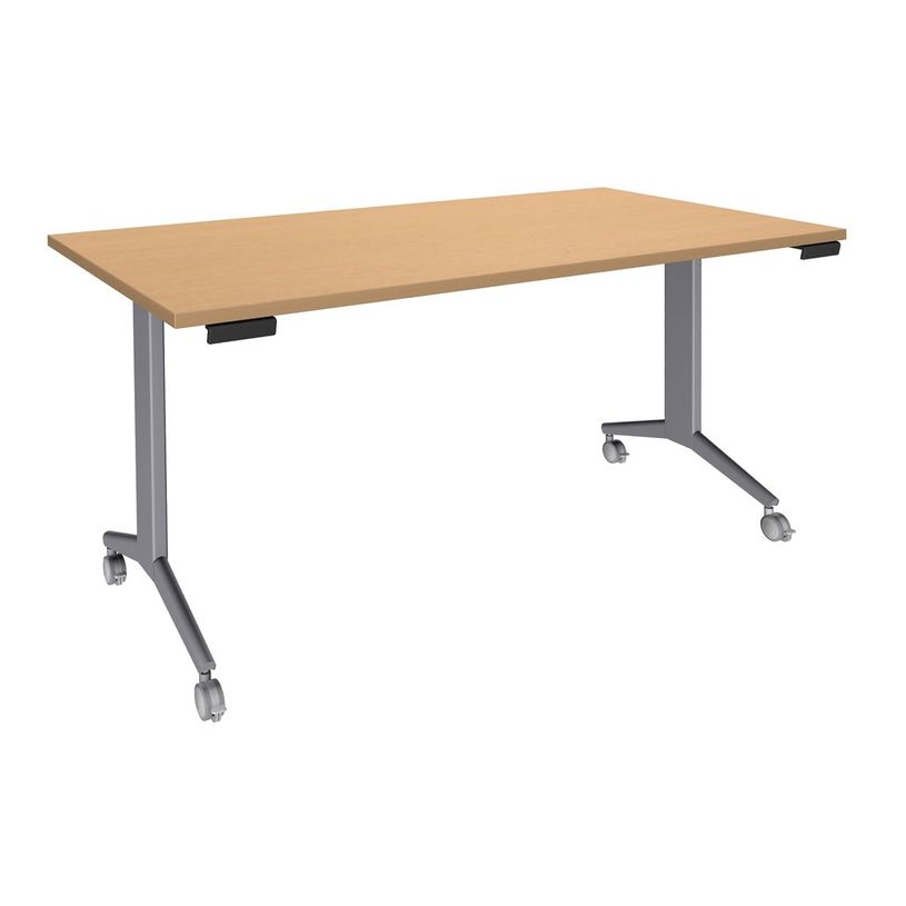 3253310160323-Table de réunion abattantes - L160 x P80 cm - pied alu - plateau imitation hêtre-P_400001673_1-0