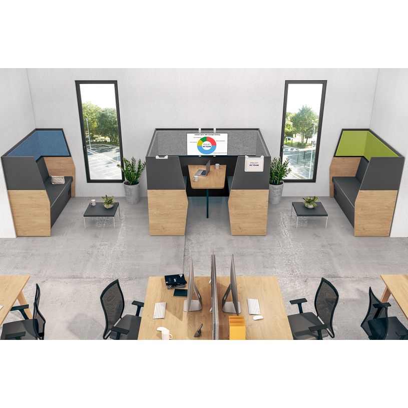 3253310170070-Banquette acoustique IN'TEAM - L170 x H 150 x P170 cm - 3 places - structure chêne gris et car-P_400001903_4-3