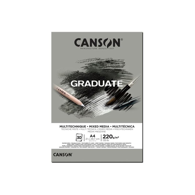 3148950021113-Canson Graduate Mix Media - Bloc dessin - 30 feuilles - A4 - 220 gr - gris-P_400005350_1-0