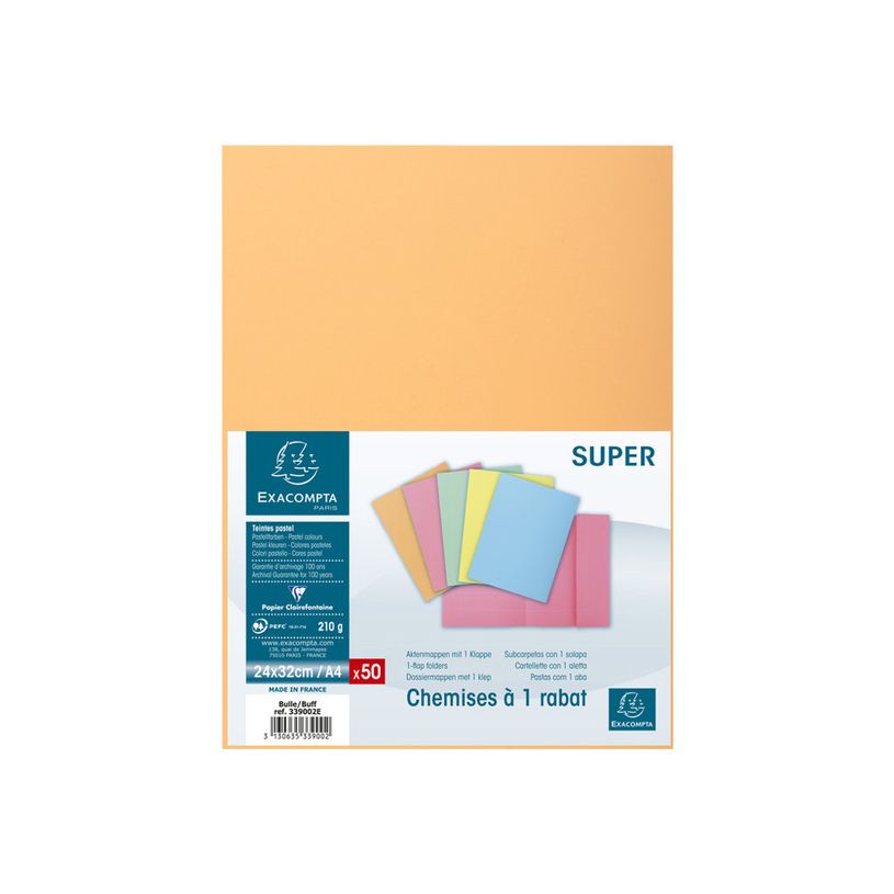 3130633390029-Exacompta Super 210 - 5 Paquets de 50 Chemises 1 rabat - 210 gr - bulle-P_400010896_1-2