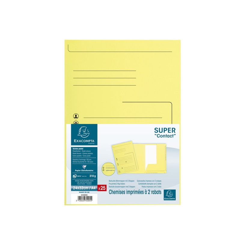 3130637334005-Exacompta Super 210 - 5 Paquets de 25 Chemises imprimées 2 rabats - jaune canari-P_400010955_1-2