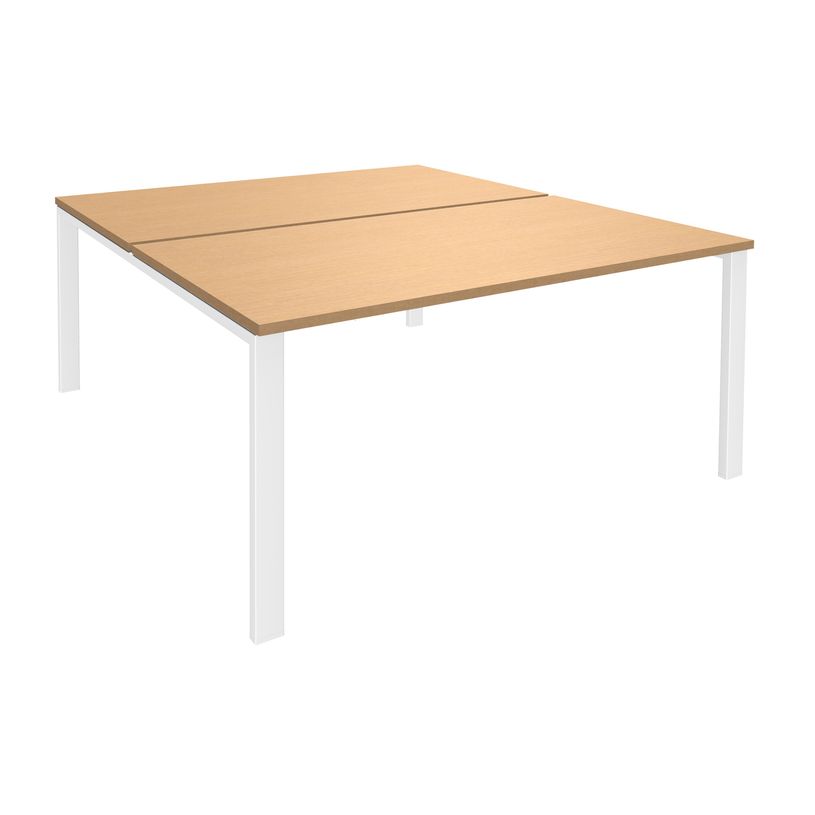 0404000121725-Bureau Bench IRIS - L140 cm - Plan de départ - Pieds blanc - plateau imitation Hêtre-P_400012172_1-0