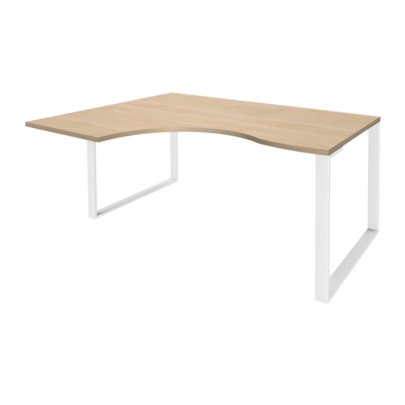 0404000123255-Bureau compact LOFTER - L160 cm - Retour à gauche - Plateau imitation chêne clair - pied Blanc - (pied de renfort obligat-P_400012325_1-0