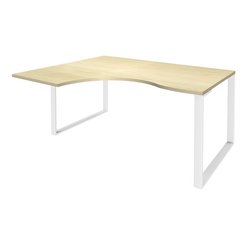 0404000123354-Bureau compact LOFTER - L160 cm - Retour à gauche - Plateau imitation Erable - pied Blanc - (pied de renfort obligat-P_400012335_1-0