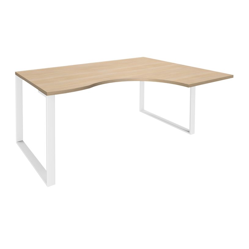 0404000123378-Bureau compact LOFTER - L180 cm - Retour à droite - Plateau imitation chêne clair - pied Blanc - (pied de renfort obligat-P_400012337_1-0