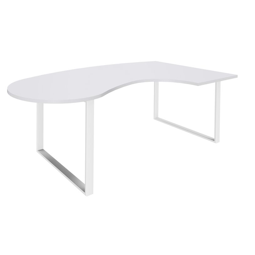 0404000123637-Bureau LOFTER Manager arrondi -  retour à droite - L200 cm - Plateau blanc perle - Pied blanc (Pieds de renfort obligat-P_400012363_1-0