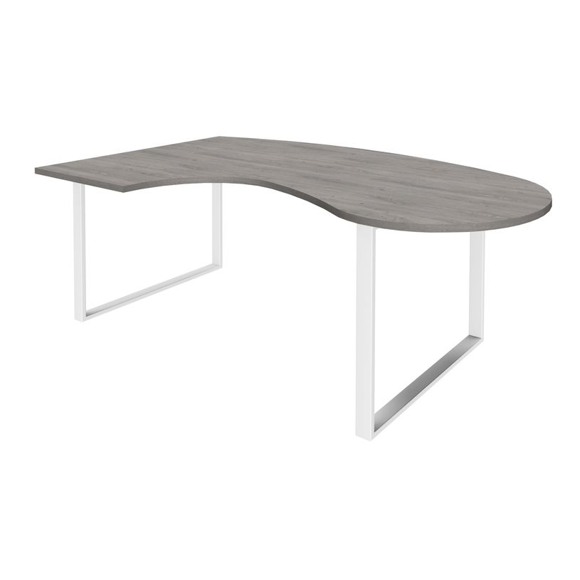 0404000123811-Bureau LOFTER Manager arrondi -  retour à gauche - L200 cm - Plateau imitation chêne gris - Pied blanc (Pieds de renfort obligat-P_400012381_1-0