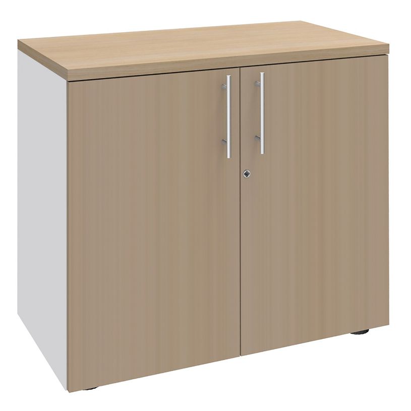 0404000123989-Armoire basse IRIS - H72 x L80 x P47 - 2 portes - Corps Blanc perle - Dessus et portes imi-P_400012398_1-0
