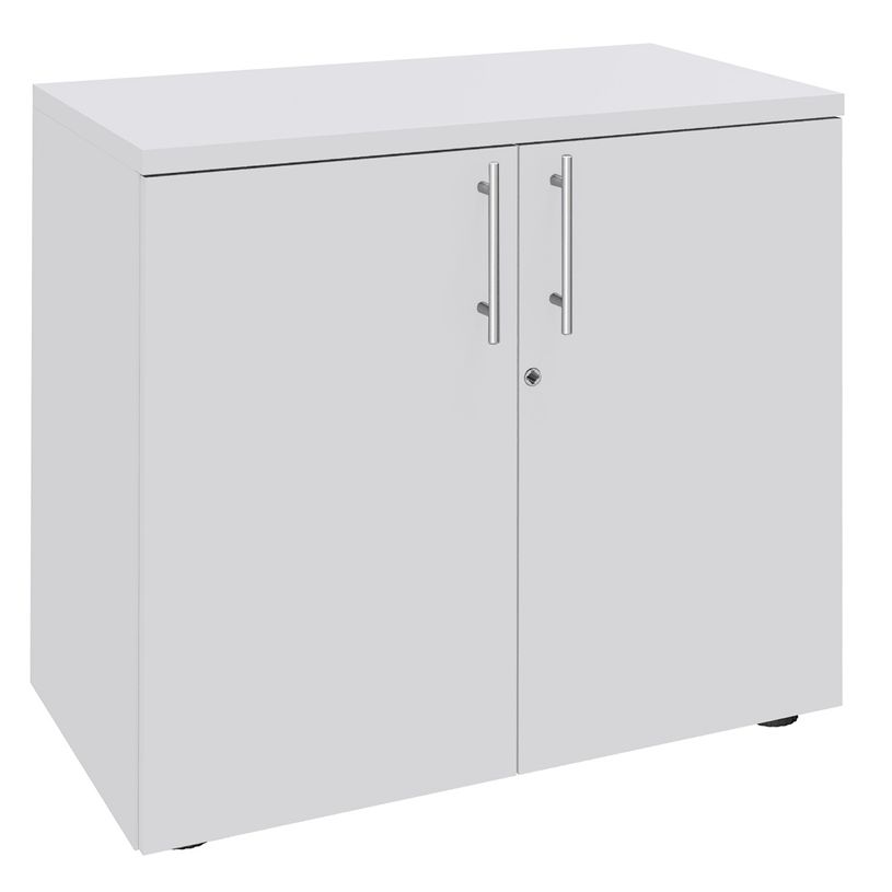 0404000124009-Armoire basse IRIS - H72 x L80 x P47 - 2 portes - Corps Blanc perle - Dessus et portes Bla-P_400012400_1-0
