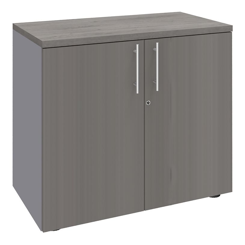 0404000124078-Armoire basse IRIS - H72 x L80 x P47 - 2 portes - Corps aluminium - Dessus et portes imita-P_400012407_1-0