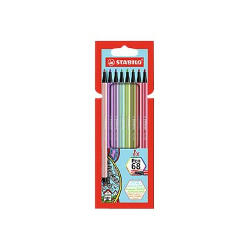 4006381574433-STABILO Pen 68 - 8 Feutres - blush, lie-de-vin, rouge fraise, pistache, vert boueux, rouil-P_405113592_1-0