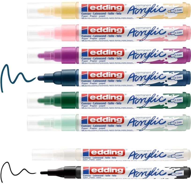 4057305031020-Edding Nordic - Pack de 8 marqueurs acryliques - noir, jaune pastel, rouge, vert mousse, -P_405117148_10-5