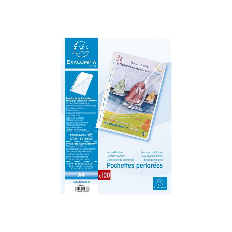 3130630058007-Exacompta - 100 Pochettes perforées - A4 - lisse 6/100 - ouverture 2 côtés-P_405117672_7-6