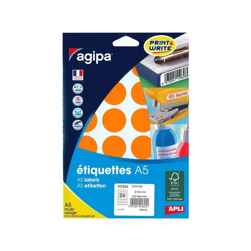 3270241018240-Apli Agipa - Etui A5 - 240 Pastilles adhésives - orange multi-usages - diamètre 30 mm - -P_405137248_2-0