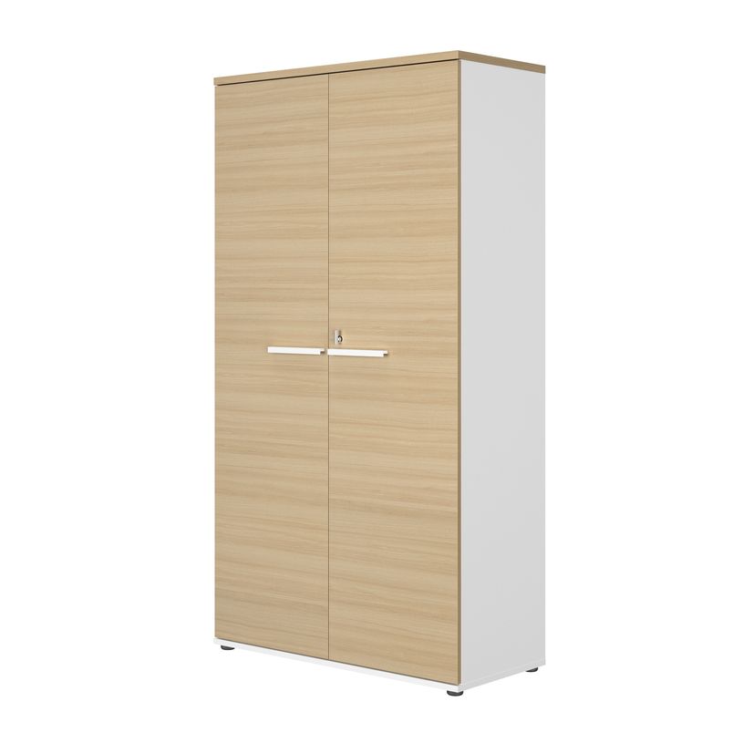 3483601098046-Rangement haut CONNEXION - L80 x H187 x P45 - 2 portes - 4 étagères - Chêne/blanc-P_405137439_1-0