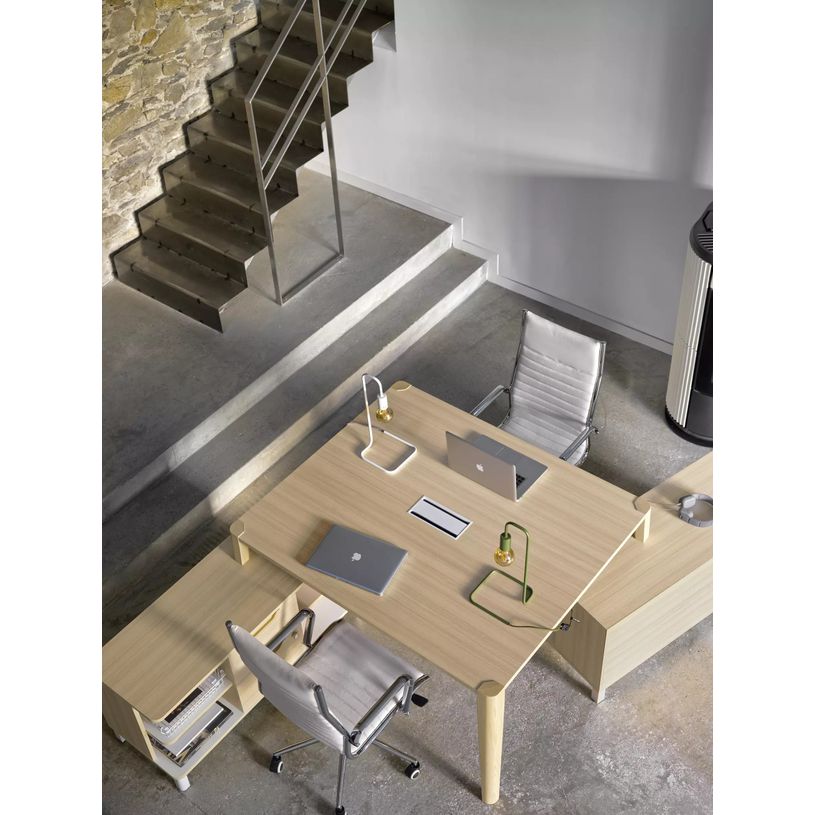 3483600872685-Bureau partagé avec 2 retours ABSOLU - 160 cm - Pieds bois - Chêne structuré-P_405137473_2-1
