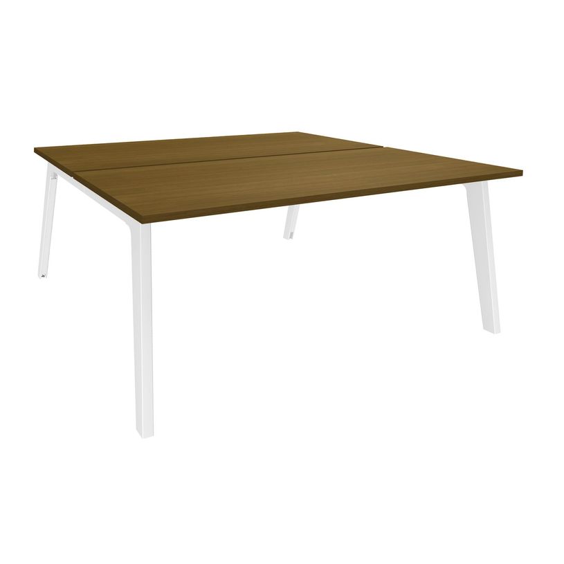3253310481206-Bureau double STEELY - L140 cm - Bureau de départ - Pieds blancs - plateau imitation noye-P_405150756_1-0