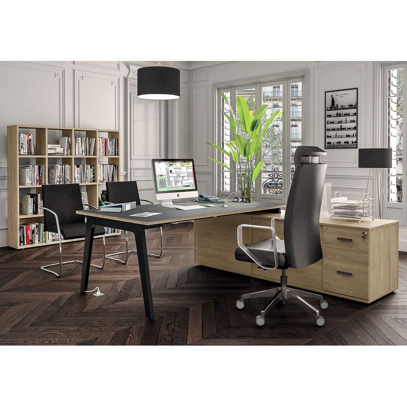 3253310362284-Bureau STEELY Manager - L180 x P100 x H72,5 cm - console retour à droite (2 tiroirs) L200 x P60 x H72,5 cm - pieds car-P_405150771_2-1