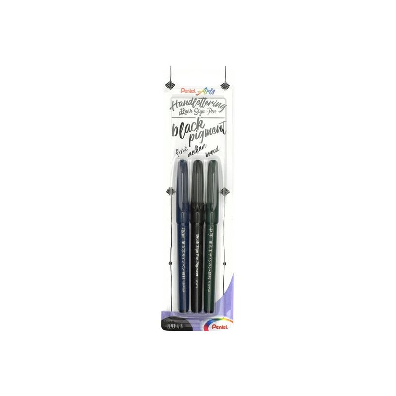 4016284346136-Pentel Arts - Blister de 3 feutres pinceau à pointe souple - noir-P_405150974_1-0