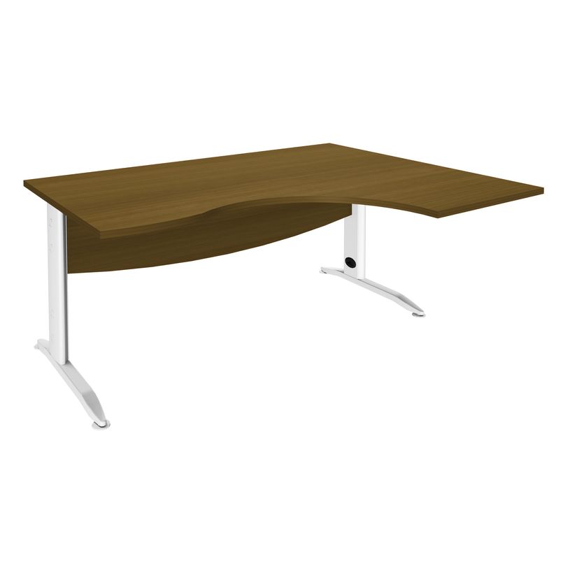 3253310449282-Bureau compact à droite IDRA - L160 cm - Pied blanc - plateau imitation noyer (Pieds de renfort obligat-P_405152430_1-0
