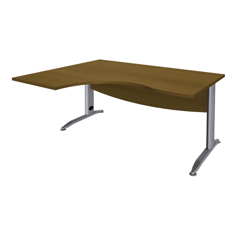3253310479203-Bureau compact à gauche IDRA - L160 cm - Pied alu - plateau imitation noyer (Pieds de renfort obligat-P_405152434_1-0