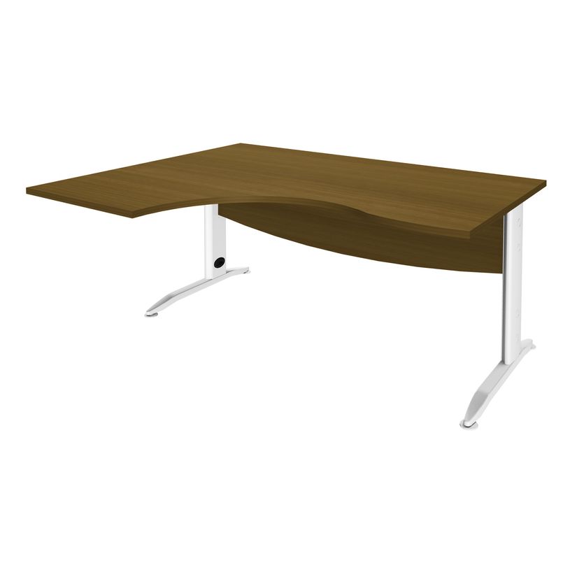 3253310313200-Bureau compact à gauche IDRA - L180 cm - Pied blanc - plateau imitation noyer (Pieds de renfort obligat-P_405152439_1-0