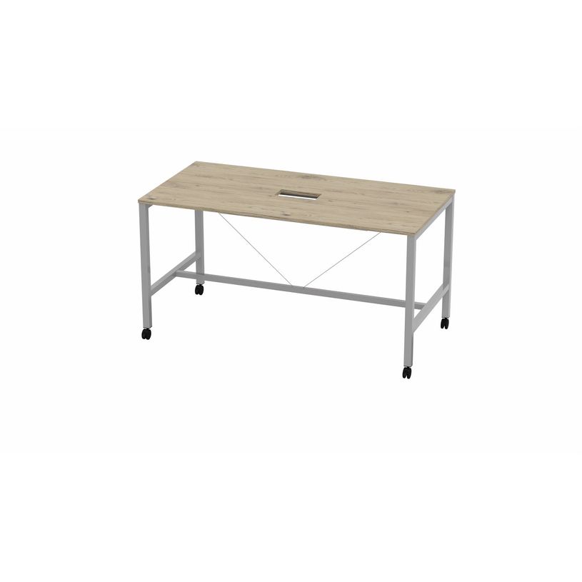 3617350001983-Table de réunion mobile et haute ARIAL - L200 x P100 x H104,5 cm - plateau imitation chêne brunswick - pieds gris (tra-P_405153584_1-0