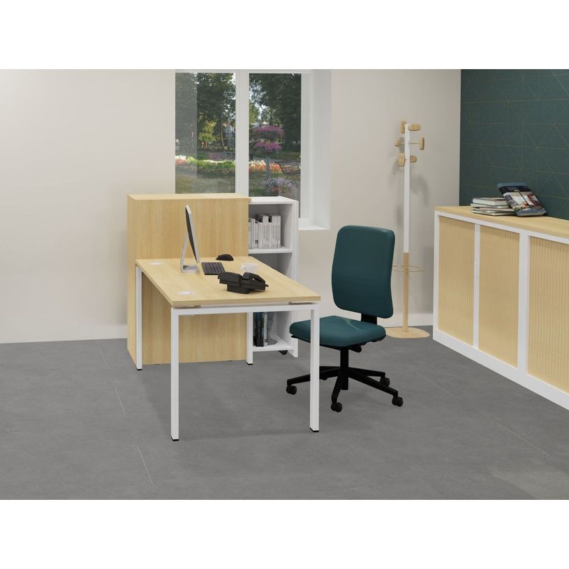 3617350005639-Bureau CONECT - L160 x P80 cm - plateau imitation chêne clair - pieds blancs-P_405153643_2-1