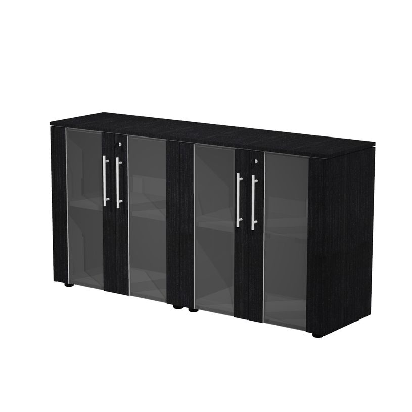 7331920003233-Armoire basse double Flora - L162,8xP43xH81,4 cm - portes vitrées- 2 étagères - frêne -P_405154462_1-0