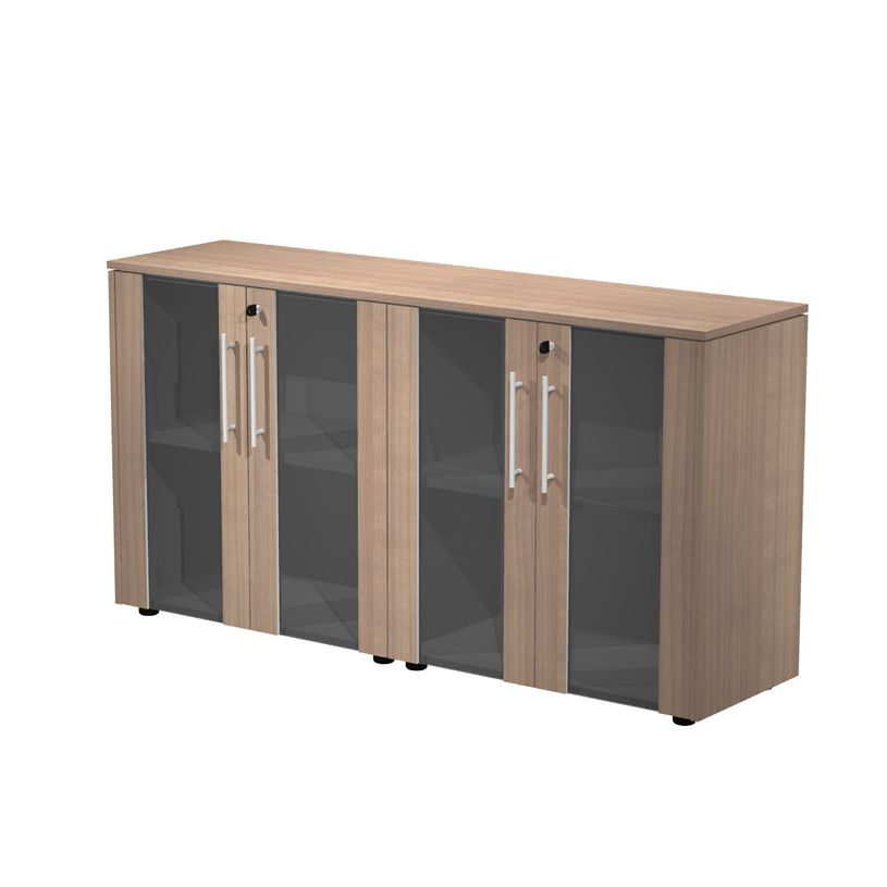 7331920003240-Armoire basse double Flora - L162,8xP43xH81,4 cm - portes vitrées - 2 étagères - merisi-P_405154463_1-0