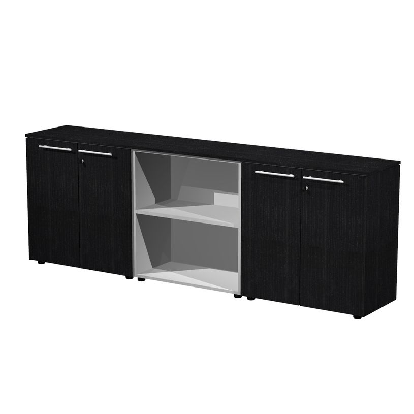 7331920003257-Armoire basse triple Flora - L243xP43xH81,4 cm - 4 portes mélaminés - 3 étagères - fr