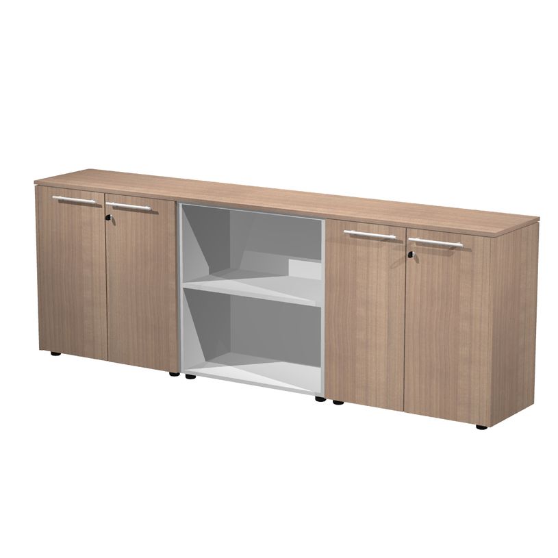 7331920003264-Armoire basse triple Flora - L243xP43xH81,4 cm - 4 portes mélaminés - 3 étagères - mer-P_405154465_1-0