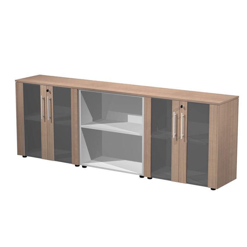 7331920003325-Armoire basse triple Flora - L243xP43xH81,4 cm - 4 portes vitrées - 3 étagères - merisi-P_405154471_1-0
