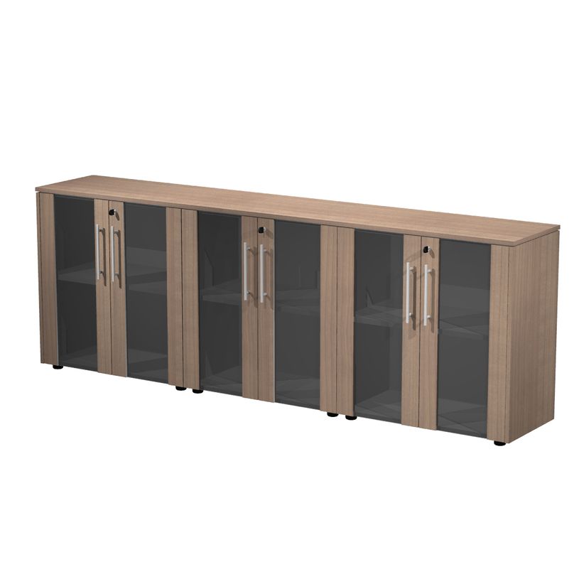 7331920003349-Armoire basse triple Flora - L243xP43xH81,4 cm - 6 portes vitrées - 3 étagères - merisi-P_405154473_1-0