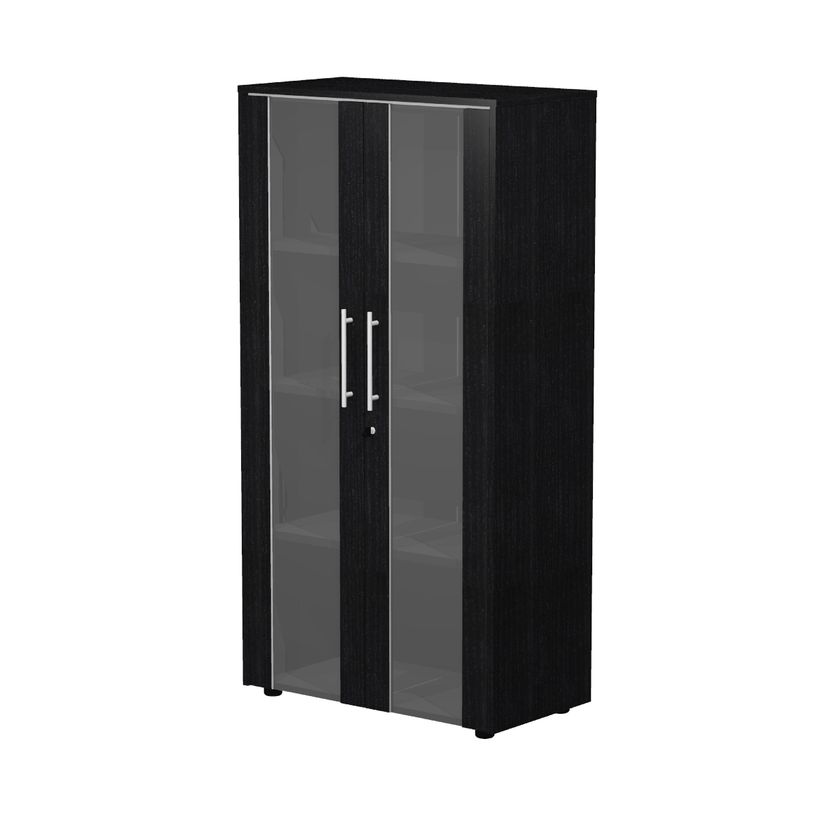 7331920003431-Bibliothèque haute Flora - L82,8xP43xH158,2 cm - portes vitrées - 3 étagères - frêne -P_405154482_1-0
