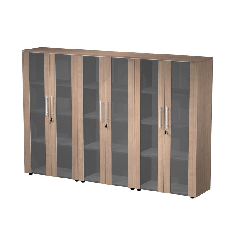 7331920003585-Bibliothèque haute triple Flora - L242,8xP43xH158,2 cm - 6 portes vitrées - 9 étagères-P_405154497_1-0